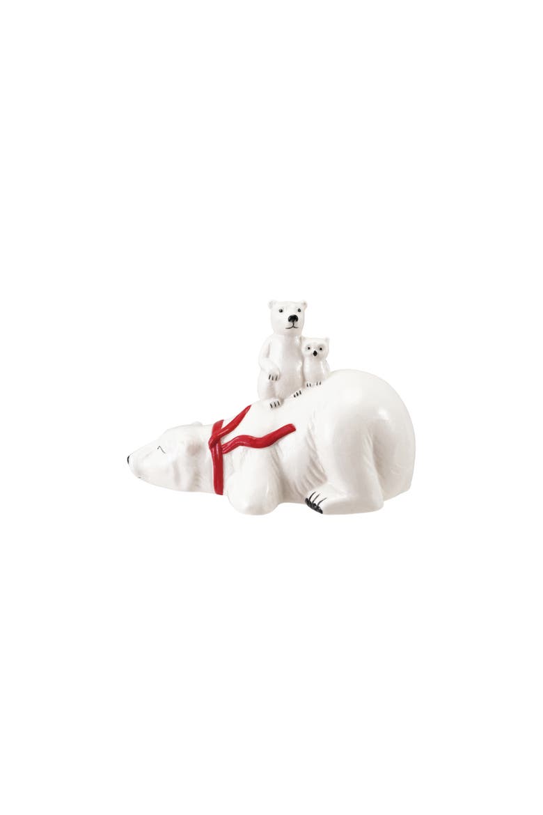 Stoneware Polar Bear Family Figurine in Red & Black Scarf, Main, color, Red and Black