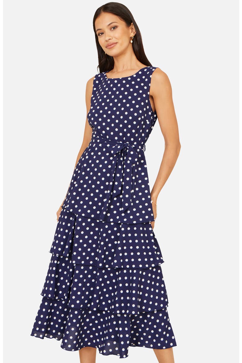 Spot Tiered Midi Dress, Main, color, Navy