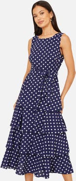 Yumi Spot Tiered Midi Dress