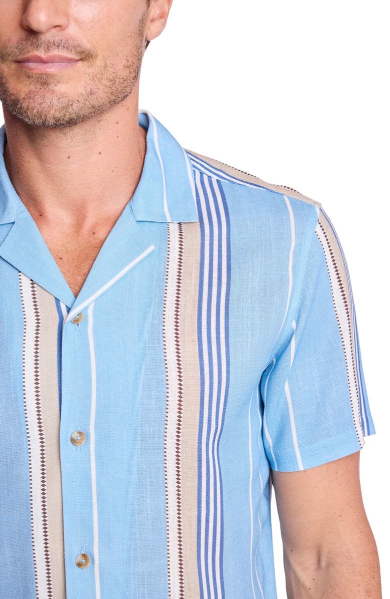 PAISLEY & GRAY Stripe Linen Blend Camp Shirt, Alternate, color, Sand & Sky Stripe