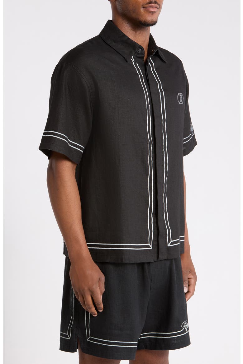 Border Stripe Cotton Button-up Shirt, Alternate, color, JET BLACK