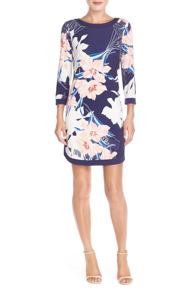 Floral Jersey Shift Dress, Alternate, color, NAVY