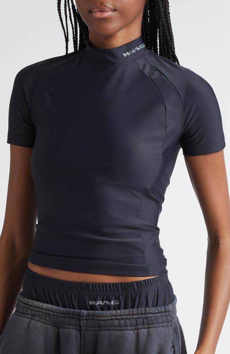 Alexander Wang Logo Mock Neck Short Sleeve Knit Top, Alternate, color,
