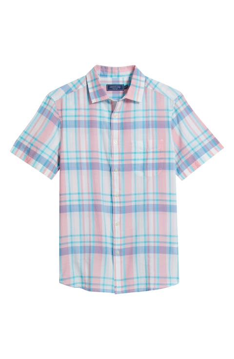 Daiquiri Plaid Cotton Short Sleeve Button-Up Shirt