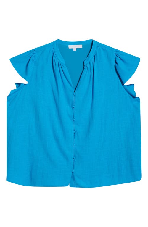 Sugarlips Ruffle Front Button Top In Blue