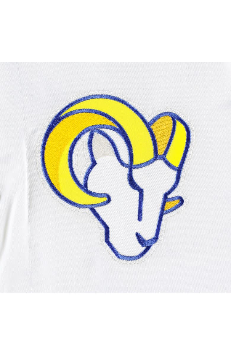 STARTER Men's Starter White Los Angeles Rams Throwback Warm Up Pitch Satin Full-Snap Varsity Jacket, Alternate, color,