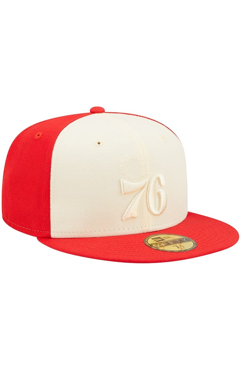 New Era Men's New Era Cream/Red Philadelphia 76ers Cork Two-Tone 59FIFTY Fitted Hat, Alternate, color, 