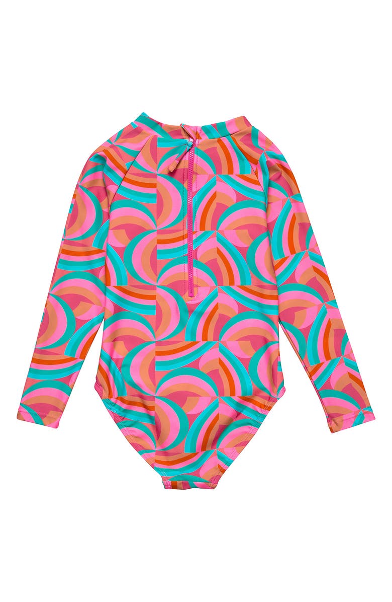 Snapper Rock Geo Melon Long Sleeve Rashguard Swimsuit, Alternate, color, 