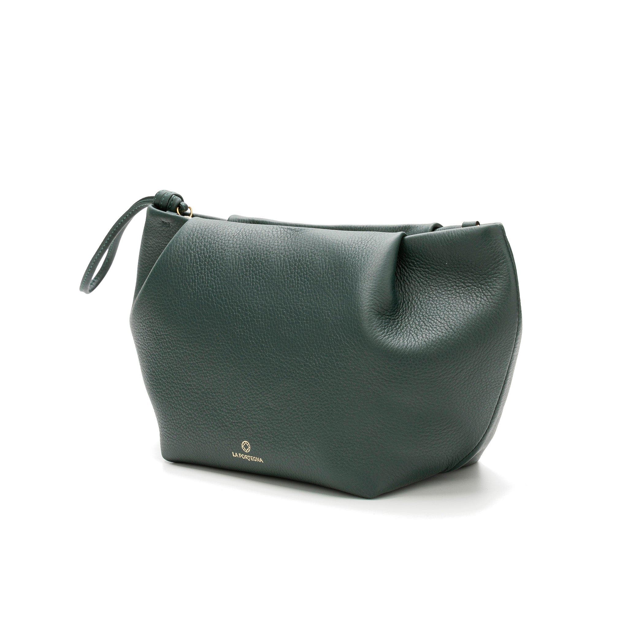 Marta Leather Clutch Bag With Shoulder Strap, Alternate, color, Forest