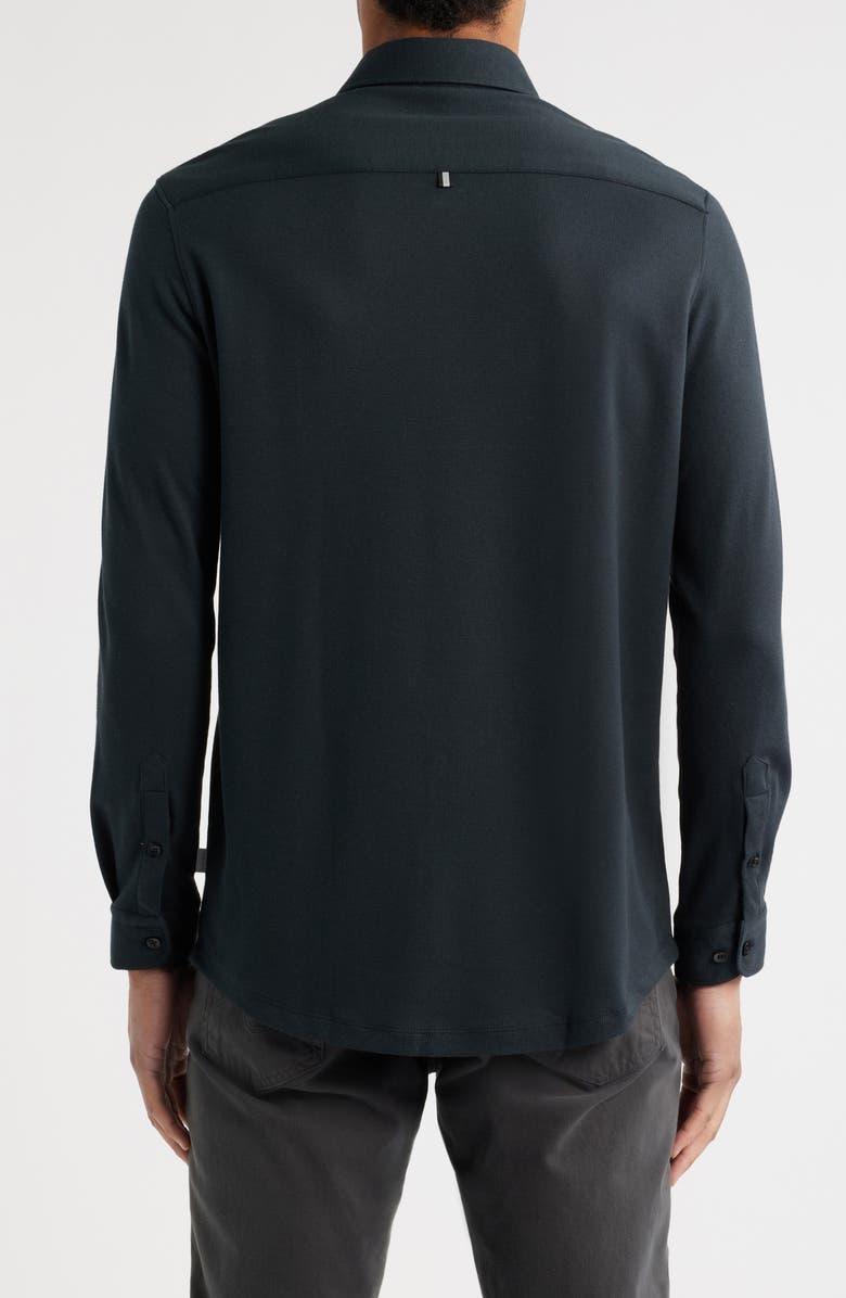 Stone Rose Solid Performance Piqué Button-Up Shirt, Alternate, color, Black