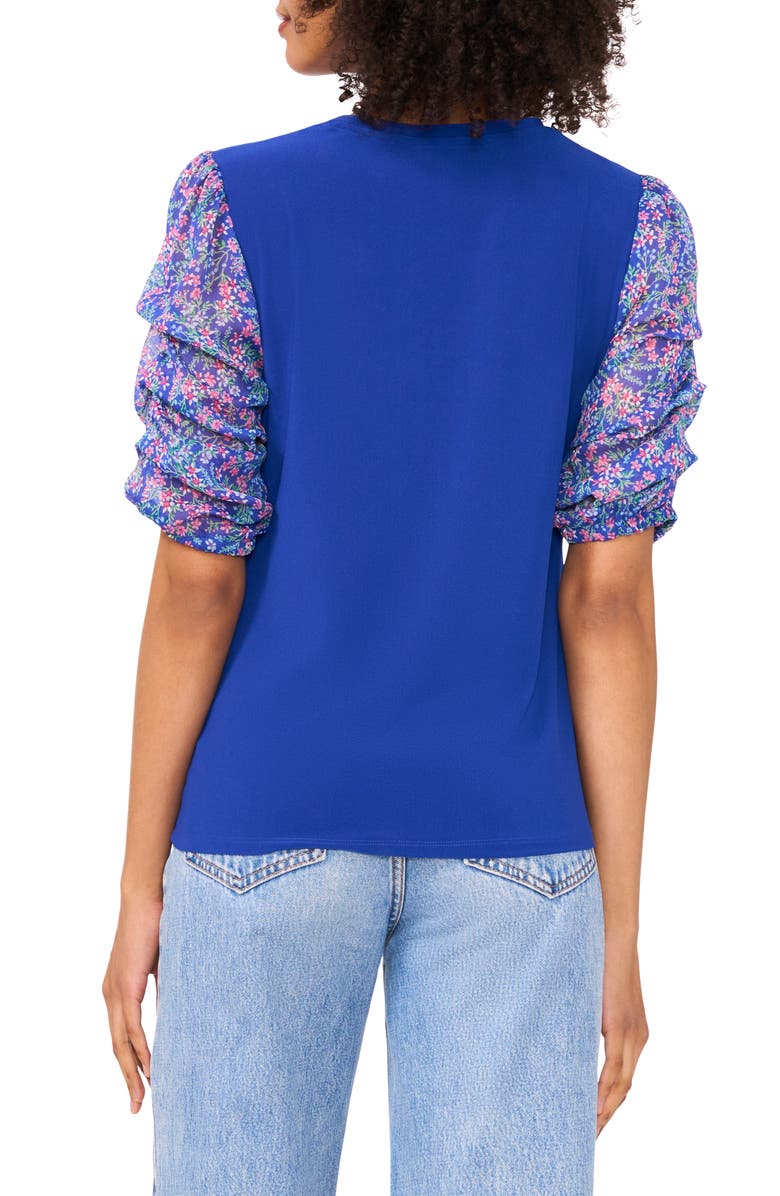 Chaus Mixed Media Floral Print Top, Alternate, color, Goddess Blue