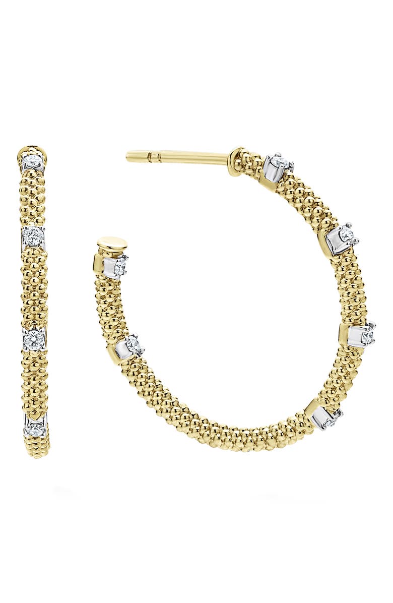 LAGOS Superfine Signature Caviar Diamond Hoop Earrings, Main, color, Gold