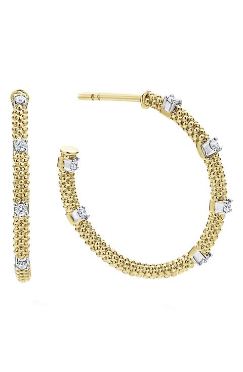 Superfine Signature Caviar Diamond Hoop Earrings