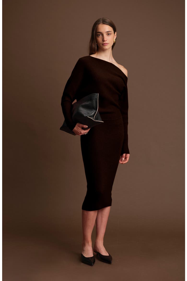 Elijah One-Shoulder Long Sleeve Midi Sweater Dress, Alternate, color, CACAO