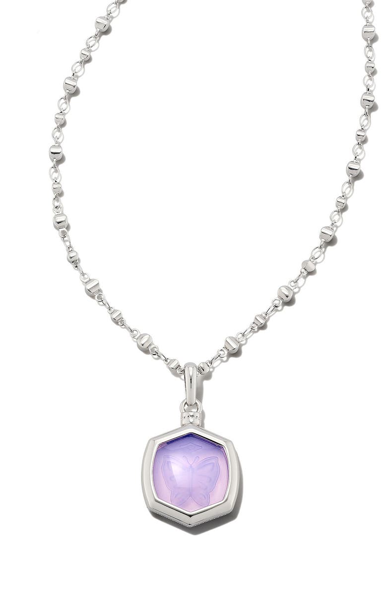 Kendra Scott Davie Intaglio Opalite Butterfly Pendant Convertible Necklace, Alternate, color, Rhodium Lavender Opalite