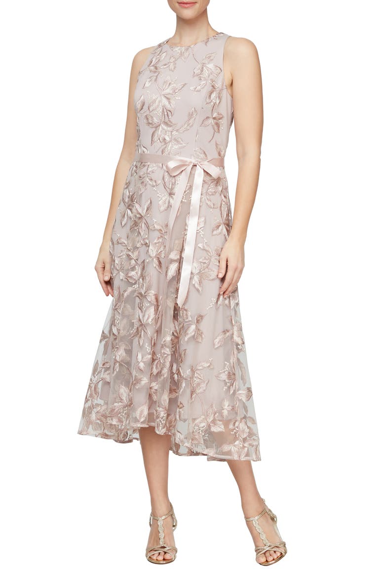 Embroidered Sleeveless Cocktail Dress, Main, color, CHAMPAGE
