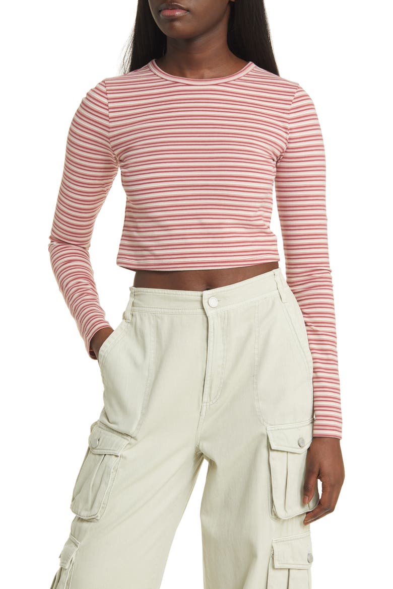 Crewneck Crop Top, Main, color, RED NOVA STRIPE