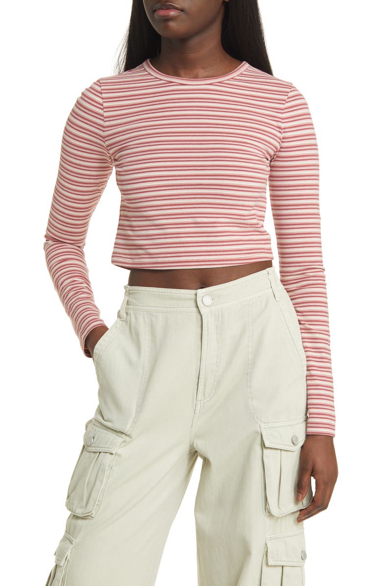 BP. Crewneck Crop Top, Main, color, Red Nova Stripe