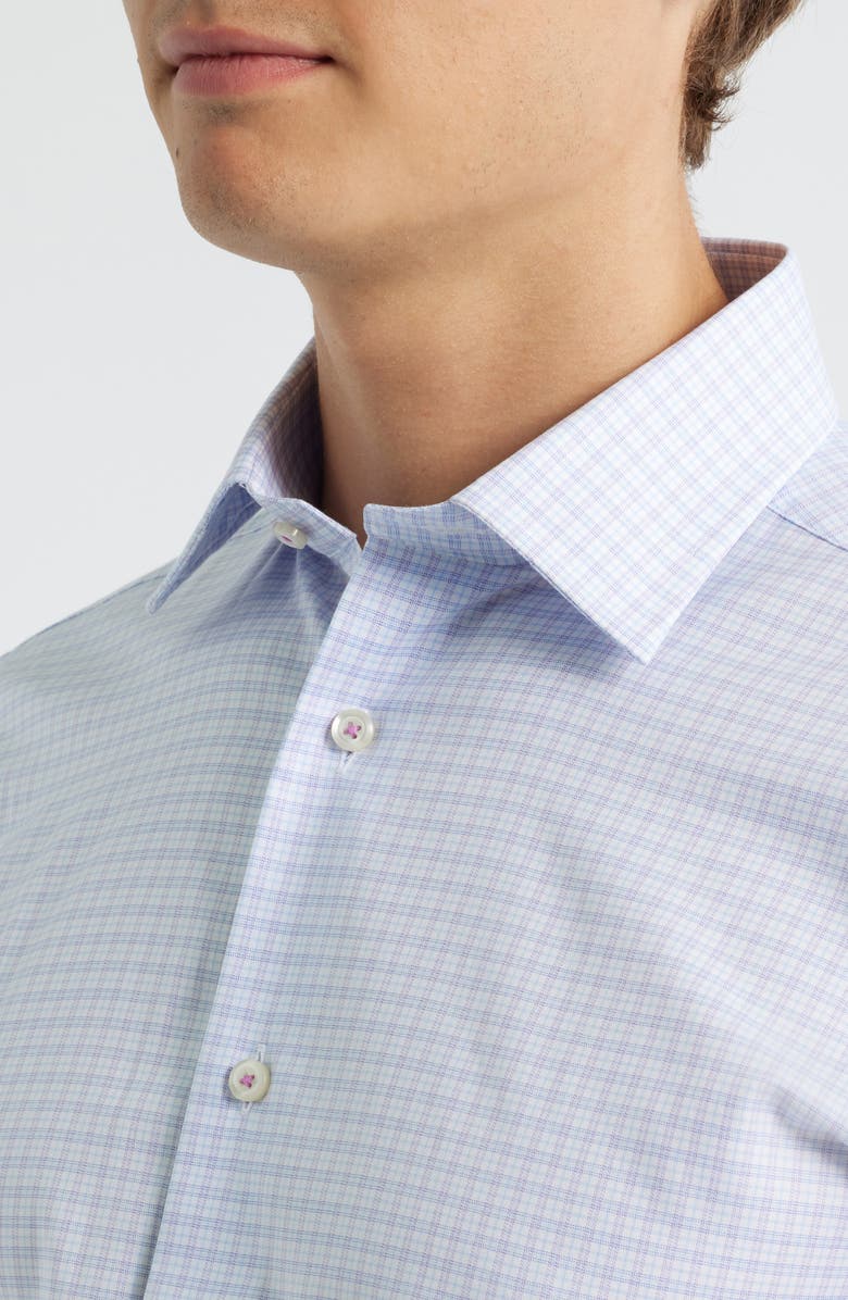 David Donahue Trim Fit Twill Check Dress Shirt, Alternate, color, Sky/Berry