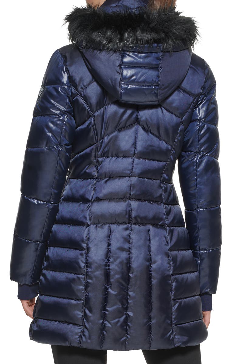 GUESS Faux Fur Trim Hooded Puffer Coat, Alternate, color,