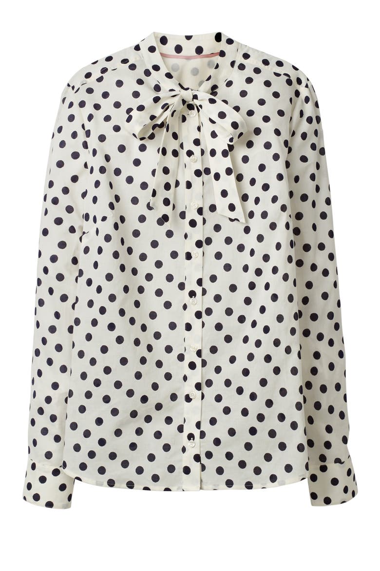 Tie Neck Shirt, Alternate, color, IVORY AND NAVY DOTTY SPOT