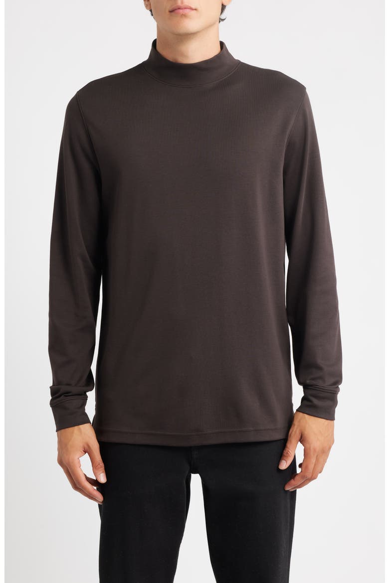 Pima Cotton Interlock Mock Neck Top, Main, color, DARK CHOCOLATE