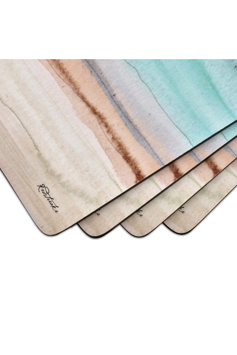Coastal Shore Set of 4 Cork Back Placemats, Alternate, color, Multi