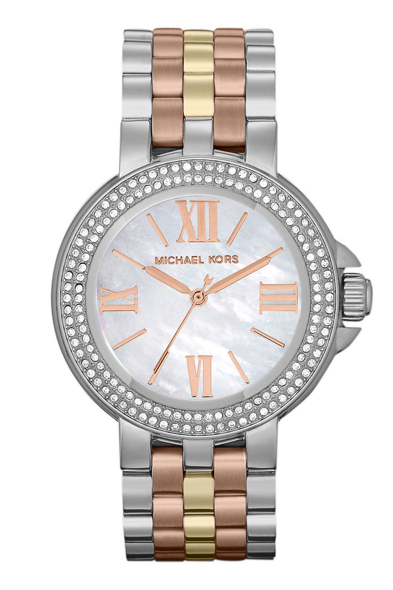 Michael Kors 'Lucy' Crystal Bezel Bracelet Watch, Main, color, TRI TONE