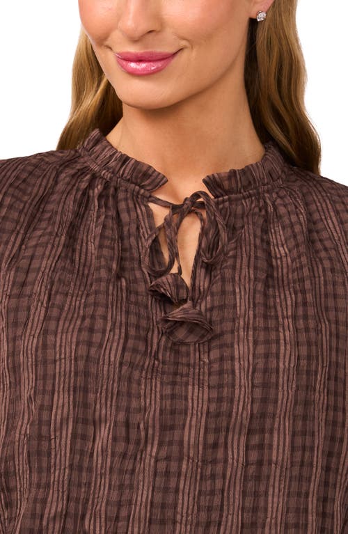 Cece Mixed Print Split Neck Top In Brown