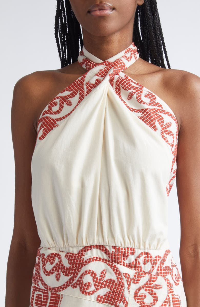 Johanna Ortiz Reinventing Cotton Halter Dress, Alternate, color, Ecru/ Red