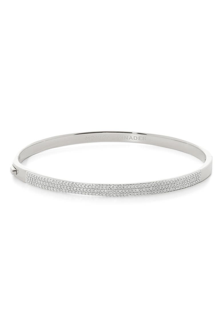 Essential Pavé Diamond Bangle, Main, color, STERLING SILVER