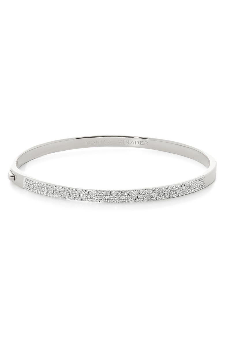 Monica Vinader Essential Pavé Diamond Bangle, Main, color, Sterling Silver