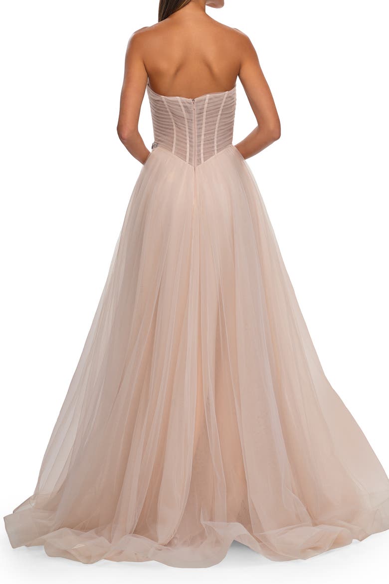 Strapless A-line Tulle Dress with Floral Waist Detail, Alternate, color, Blush