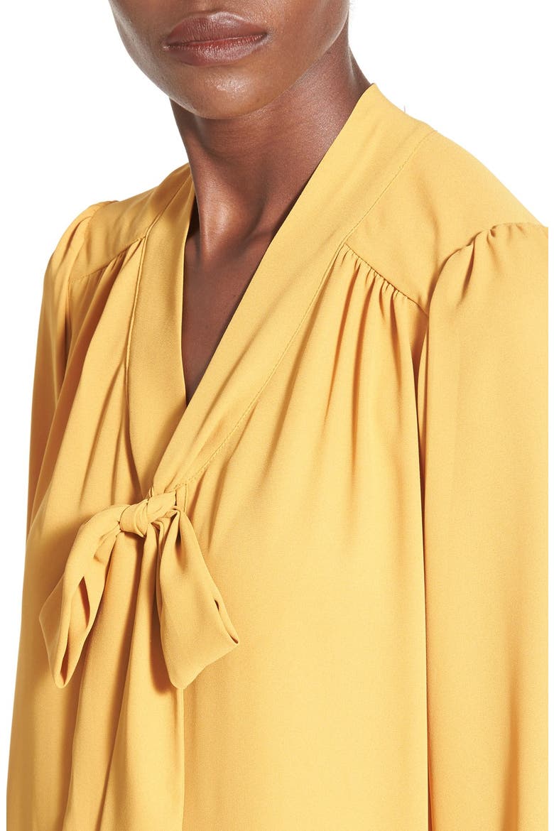 Tie Neck Shift Dress, Alternate, color, MUSTARD