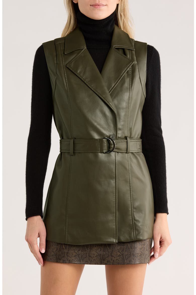 Notch Collar Faux Leather Vest, Main, color, DEEP OLIVE GREEN