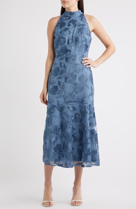 Leafy Embroidery Midi Cocktail Dress