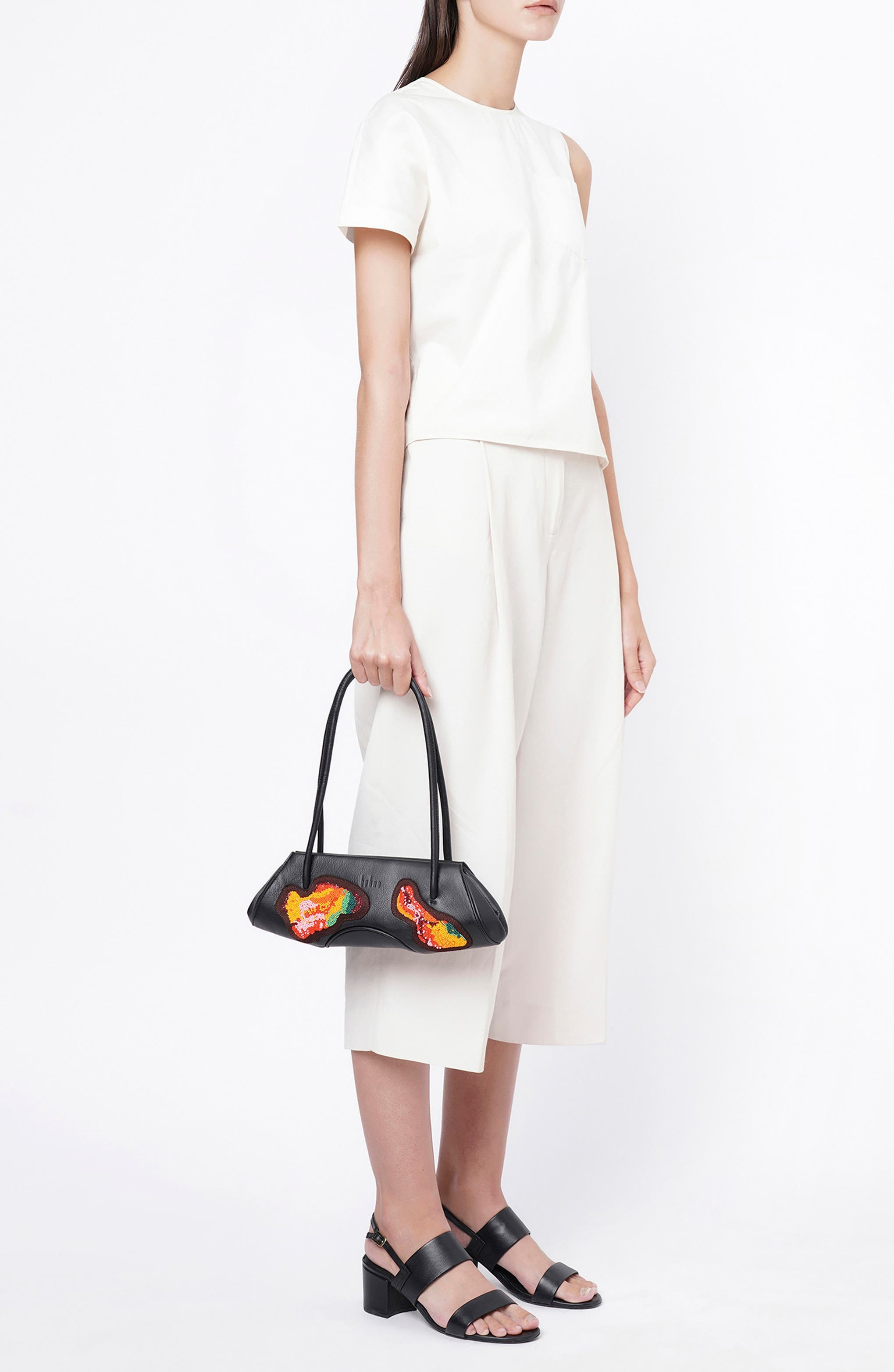 Elizabeth Mini Leather Baguette, Alternate, color, BLACK