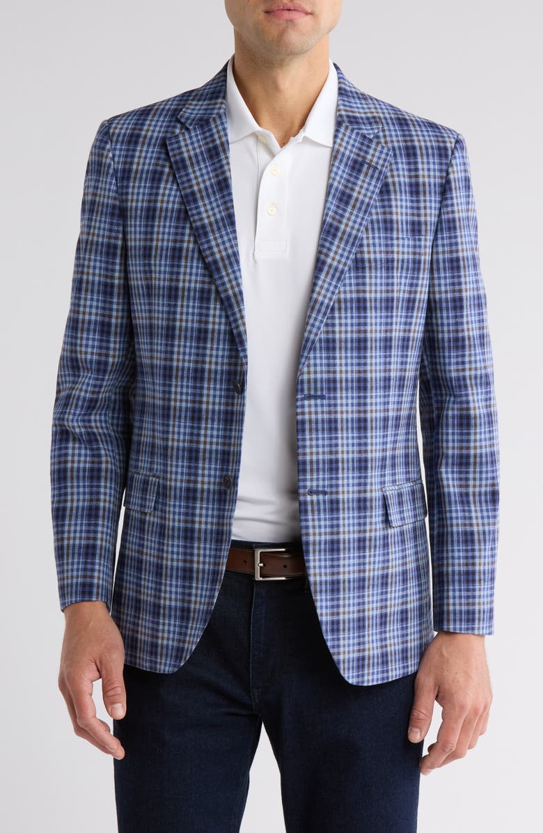 Nautica Blue Plaid Cotton & Linen Sport Coat, Main, color, Blue Plaid