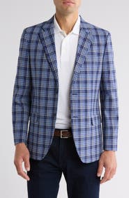Nautica Blue Plaid Cotton & Linen Sport Coat