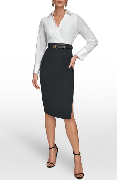 Belted Sateen Sheath Dress