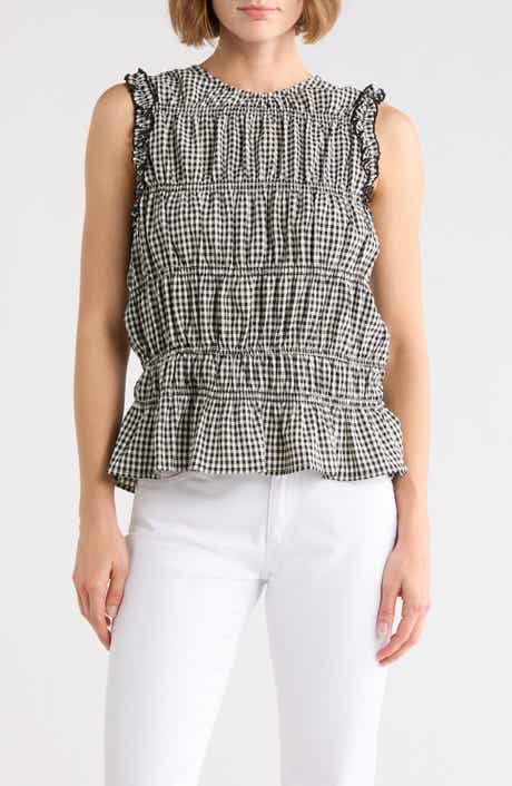 Vince Camuto Shirred Gingham Tank