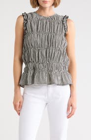 Vince Camuto Shirred Gingham Tank