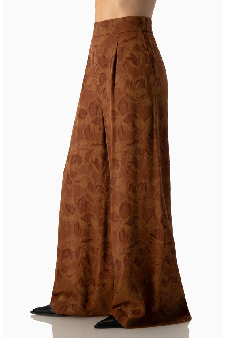 Floral Jacquard High-waist Wide-leg Palazzo Trousers, Alternate, color, Chocolate