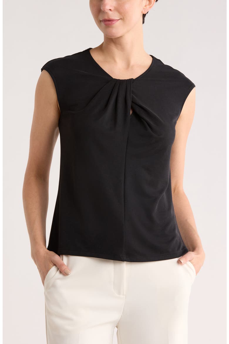 Twist Neck Cap Sleeve T-Shirt, Main, color, BLACK