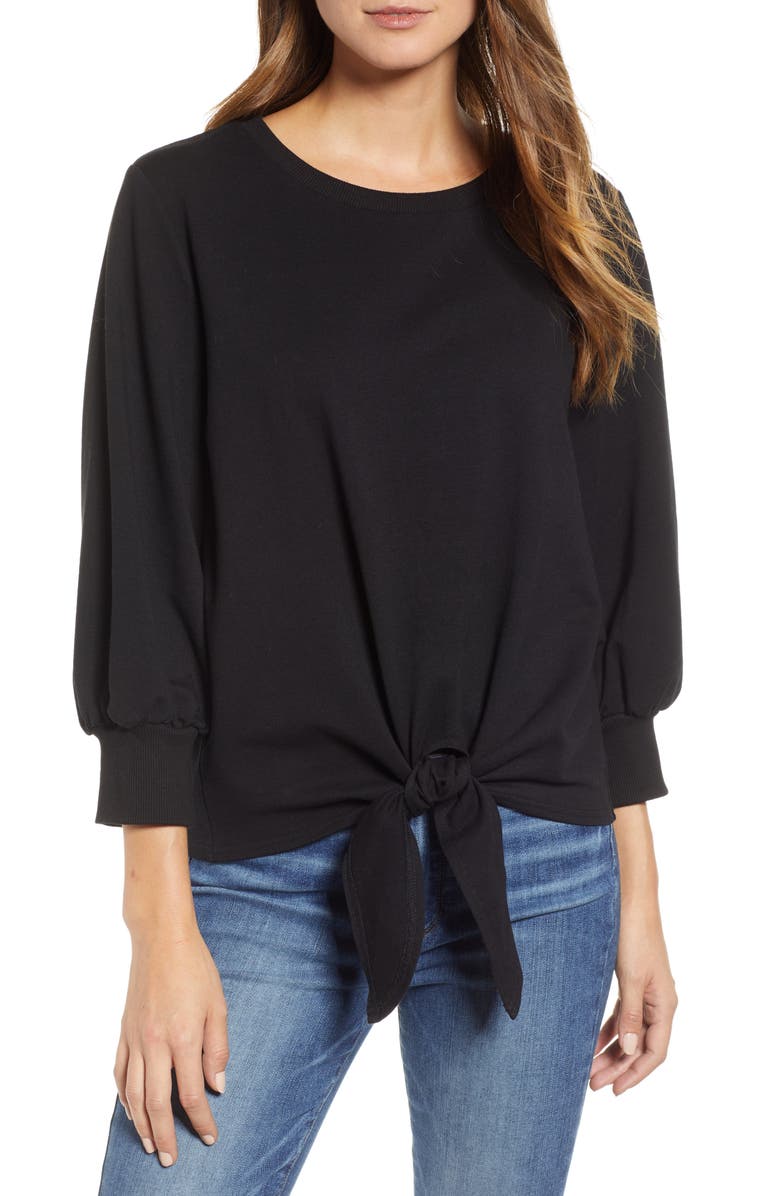&.Layered Tie Front Sweatshirt, Main, color,