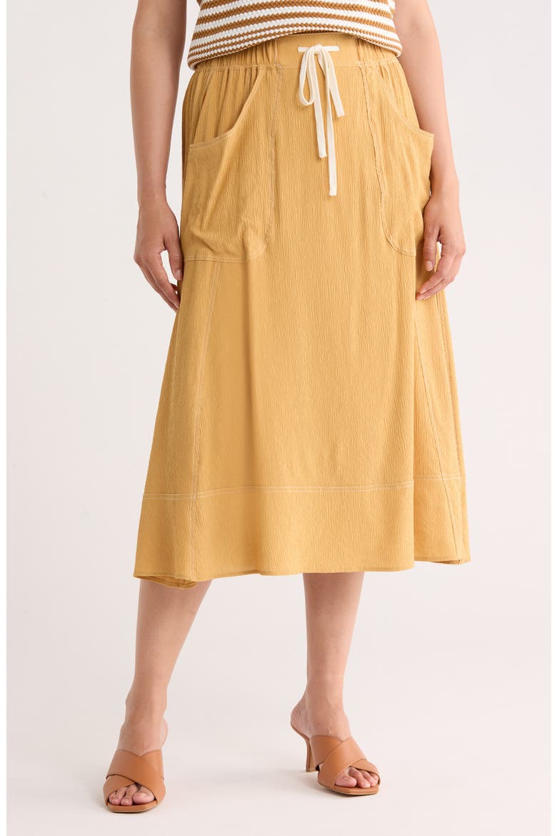 Topstitched A-Line Skirt, Main, color, GOLDEN MAIZE/ IVORY