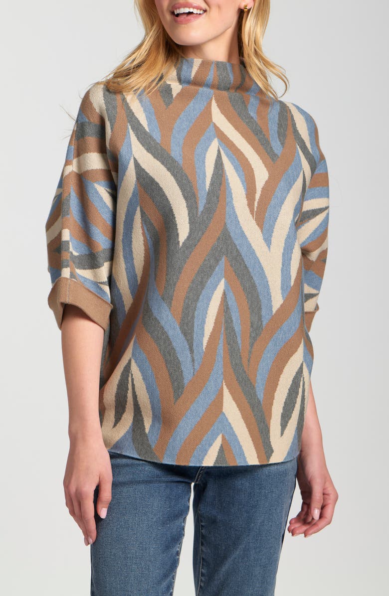 APNY Interlacing Lines Cowl Neck Sweater, Main, color, Beige/ Blue/ Mocha