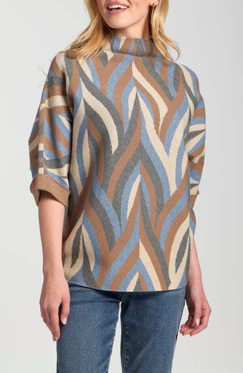 Interlacing Lines Cowl Neck Sweater