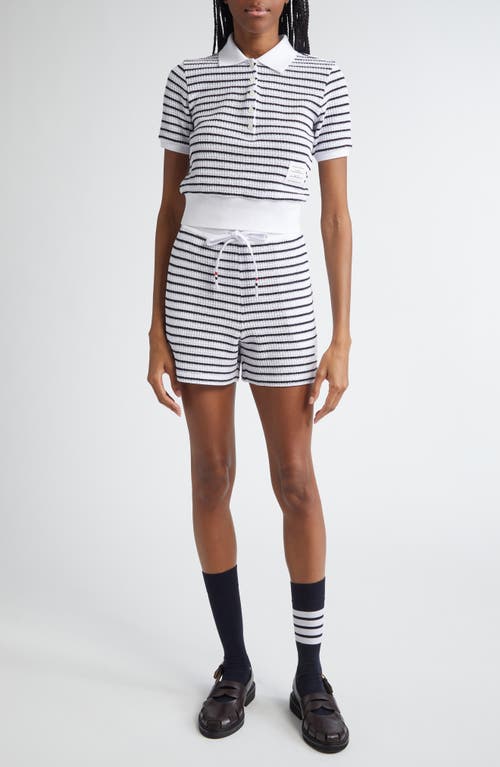Thom Browne Striped Cotton Shorts With Adjustable Drawstring In Navy/white