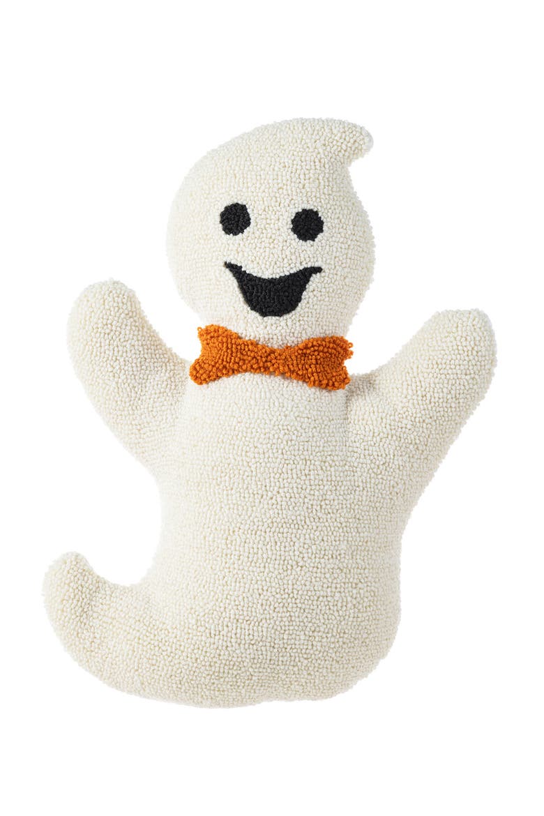 Halloween Hooked Ghost Skeleton Cat Shaped Pillow, Main, color, White